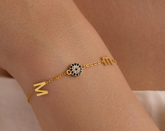 Pulsera con inicial personalizada - Delicada pulsera con letra personalizada - Regalo de plata para ella - Joyería minimalista con nombre