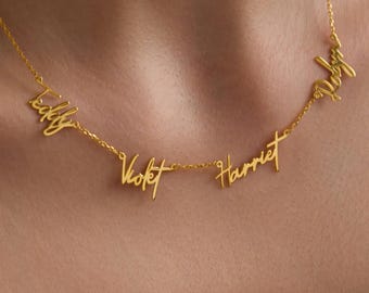 Collar personalizado con nombre, corazón e infinito – Oro de 14k, plata de ley, oro rosa – Joyería familiar personalizada