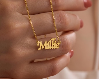 Colgante minimalista de plata de ley con placa con nombre – Regalo artesanal para ella, joya de cumpleaños para mamá o hermana