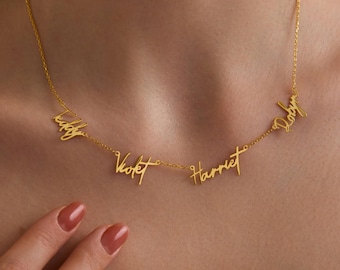 Collar personalizado con varios nombres – Cadena con nombre de familia, corazón e infinito – Regalo de cumpleaños para ella