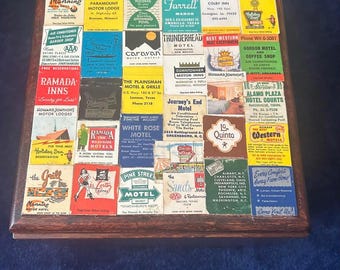 Retro Decor: 10" Wood Box with Vintage Matchbooks - Motel Restaurant Decor