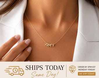 Personalized Bubble Letter Necklace, 14K Gold Initial Name Charm, Minimalist Keepsake Gift