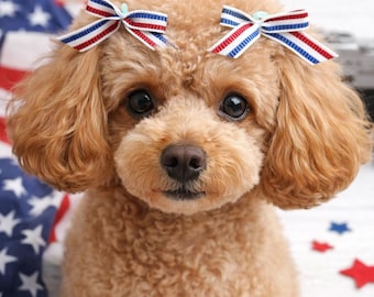 Conjunto de lazos patrióticos para el pelo de perro, accesorios de aseo para mascotas en rojo, blanco y azul.