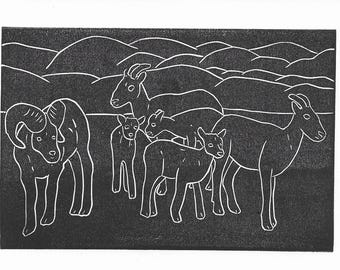 Bighorn Sheep Block Print