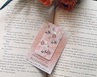 Cute Pink Ghost Magnetic Bookmark | Holographic Halloween Bookmark | Pastel Spooky Planner Accessory