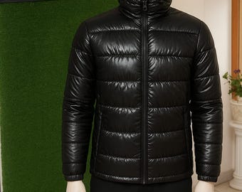 Black Puffer Jacket, Hooded Vest, Shiny Outerwear