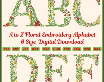 Floral Alphabet Embroidery Font - Flower Letters Botanical Embroidery Design - DST PES VIP VP3 Files - Cottagecore Floral Embroidery Letters