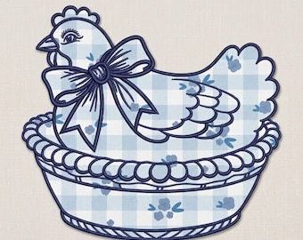 Coquette kippennest borduurpatroon, geruite kippenstrik, CottageCore GrandmaCore Farmhouse (digitale download)