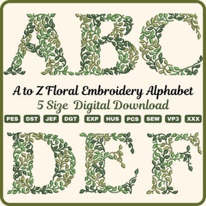 Floral Leaf Embroidery Font | Botanical Monogram Alphabet Machine Letters