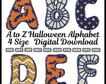 Halloween Embroidery Font Alphabet A-Z – Spooky Horror Letters (Digital Download)