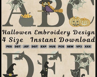 Spooky Halloween Embroidery Alphabet Font Bundle – 4 Sizes, Instant Download