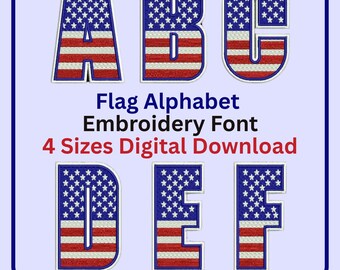 American Flag Embroidery Font 4th July Patriotic Letters (Digital Download)