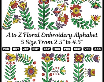 Floral Embroidery Font, A-Z Alphabet, Machine Embroidery Designs (Digital Download)
