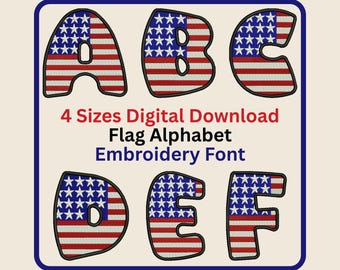 American Flag Embroidery Font: Patriotic USA Letters (Digital Download)