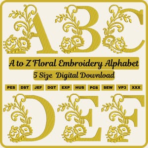 Floral Embroidery Font, A-Z Alphabet, Machine Embroidery Designs (Digital Download)