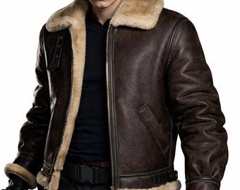 Resident Evil 4 Leon Kennedy Shearling Leather Jacket | RE4 Remake Brown Bomber Cosplay Coat