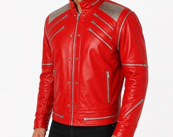 Michael Jackson Beat It Red Leather Jacket | 80s Biker MJ Costume