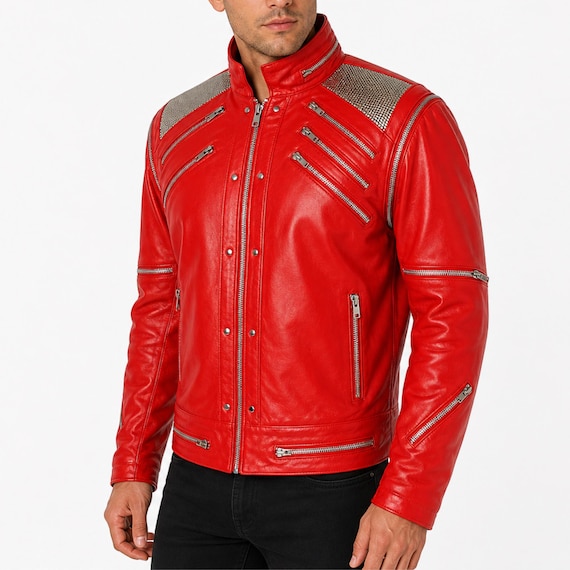Michael Jackson Beat It Red Leather Jacket | 80s Biker MJ Costume