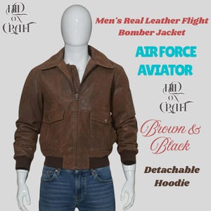 Chaqueta de aviador A2 para hombre, de cuero auténtico, con capucha extraíble.