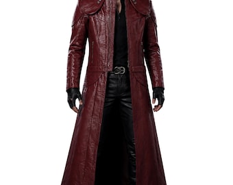 Dante Devil May Cry 5 Coat Burgundy Trench Leather Jacket DMC Cosplay Costume