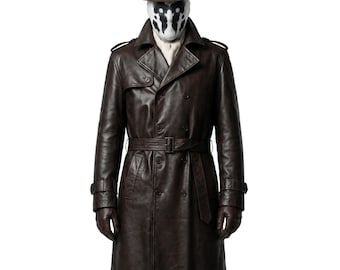 Watchmen Rorschach Brown Leather Trench Coat, Cosplay Costume