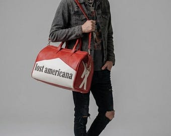 Lost Americana Duffle Bag Real Cow Leather Gym Weekender Travel Bag