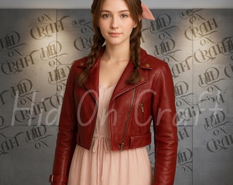 Chaqueta de cuero para cosplay de Aerith Gainsborough de Final Fantasy 7 Rebirth / Chaqueta corta roja hecha a mano