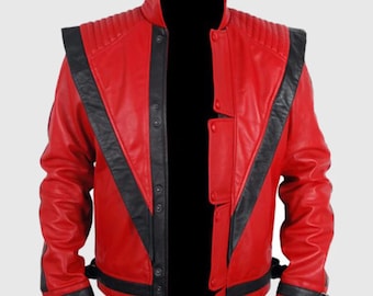 Michael Jackson Thriller rood leren jack | Op beroemdheden geïnspireerd MJ-kostuum | Halloween-cosplay-bikerjack