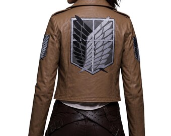 AOT Scout Regiment Leather Jacket, Attack on Titan Cosplay Survey Corps Brown Jacket