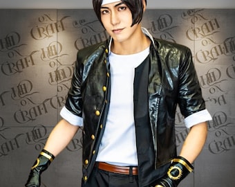 Kyo Kusanagi Inspired Flame Leather Jacket | Real Leather Anime Cosplay Bomber | Handmade Costume