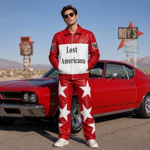 MGK Lost Americana Red Leather Jacket and Star Pants Set