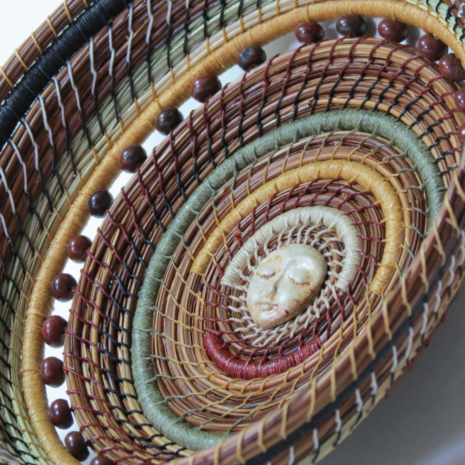 Pine needle art basket shades of gold green and rust home Etsy