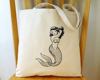 Gorgeous Mermaid Drawing Canvas Tote Selection of sizes available