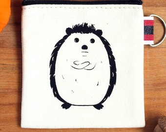 Monedero con estampado de erizo, estuche con cremallera con diseño de animal, bolso con encanto de bosque.