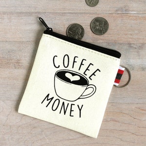 Coffee Money Coin Purse Small Zipper Pouch Gift for Coffee Lover zdjęcie 1