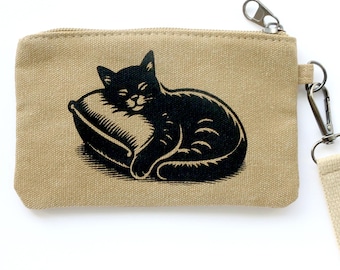 Monedero con llavero de lona de gato, pequeño bolso de 8,9 x 14 cm