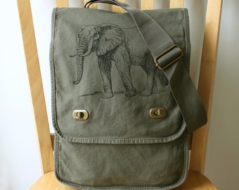 Elephant Canvas Messenger Bag Laptop Bag