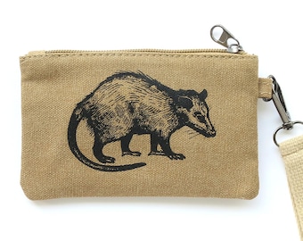 Opossum Canvas Wristlet Keychain Coin Purse Tiny Pouch 3.5 x 5.5 Inches