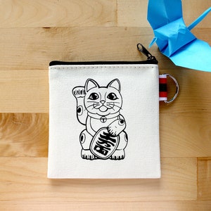 Monedero pequeño con cremallera y diseño de gato de la suerte Maneki Neko, tarjetero de regalo
