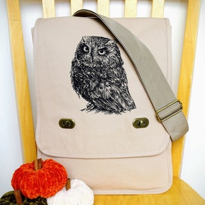 Owl Canvas Messenger Bag Laptop - Gift for Owl Lover
