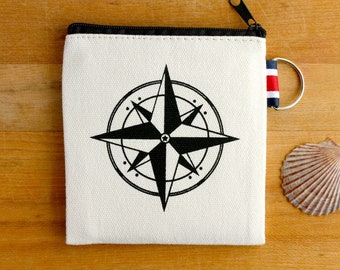 Compass Nautical Coin Purse Tiny Zipper Pouch Gift Card Holder