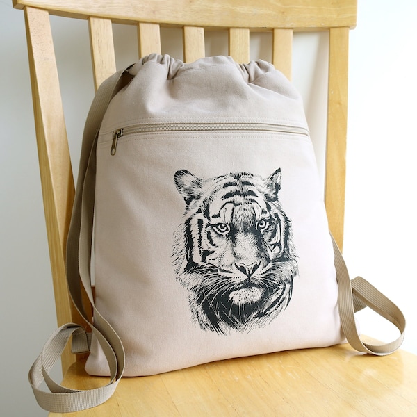 Tiger Backpack Canvas Laptop Bag Cat School Bag