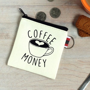 Coffee Money Coin Purse Small Zipper Pouch Gift for Coffee Lover zdjęcie 2