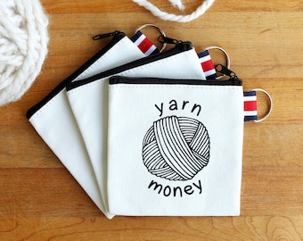 Yarn Money Coin Purse Small Zipper Pouch Gift Card Holder - Gift for Knitter