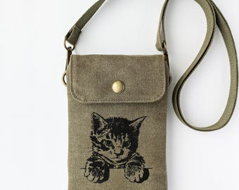 Cat Kitten Crossbody Phone Bag Small Shoulder Bag 5 x 7 Inches