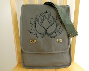 Lotus Flower Canvas Messenger Bag Laptop Bag