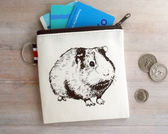 Guinea Pig Coin Purse: Screen Printed Canvas Zipper Pouch