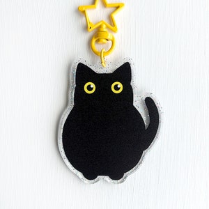 Black Cat Keychain Sparkly Acrylic  Bag Charm
