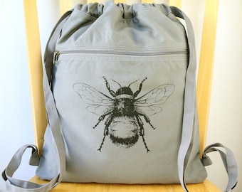 Bee Backpack Canvas Laptop Bag Cinch Sack - Gift for Bee Lover