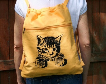 Cat Backpack Canvas Laptop Bag Kitten School Bag